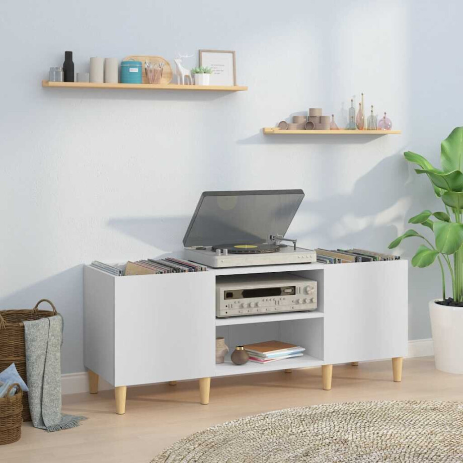 vidaXL Platenkast 121x38x48 cm bewerkt hout wit afbeelding 1