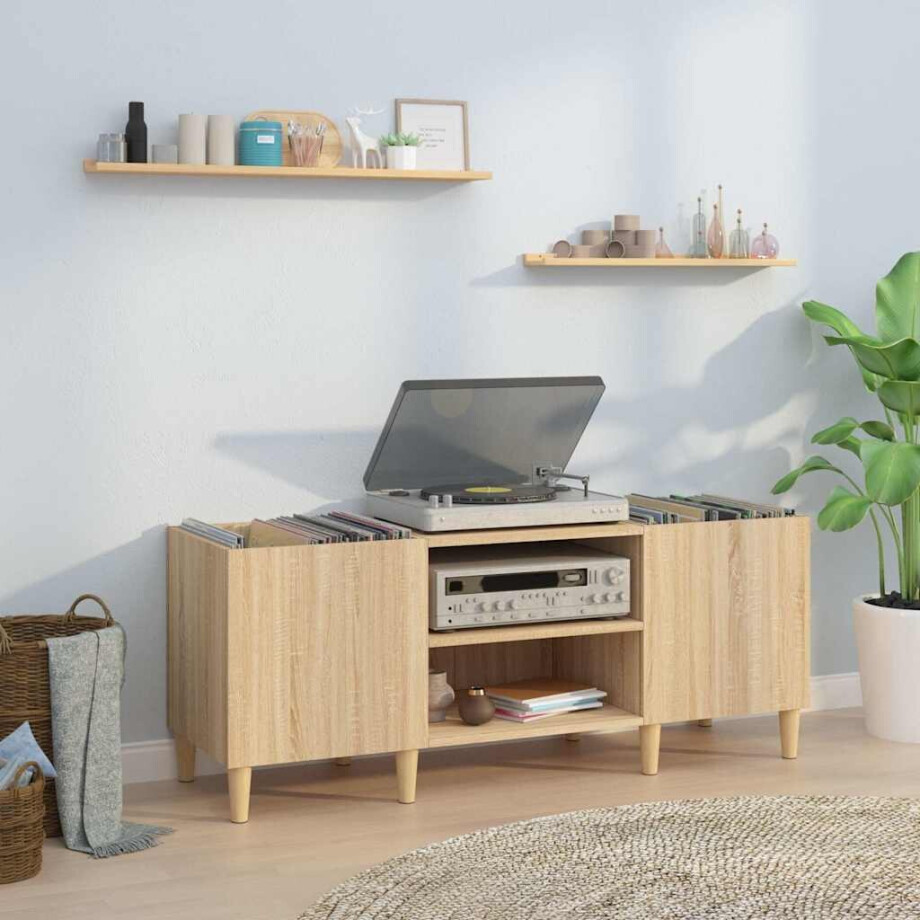 vidaXL Platenkast Sonoma Eiken 121x38x48 cm Bewerkt Hout afbeelding 1