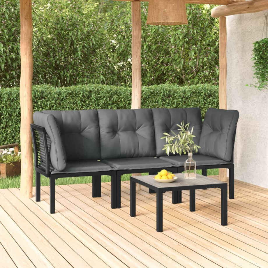 vidaXL 4-delige Loungeset poly rattan zwart en grijs vidaXL 4-delige Loungeset poly rattan zwart en grijs afbeelding 1