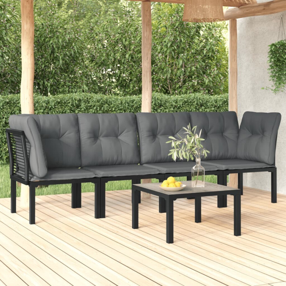 vidaXL 5-delige Loungeset poly rattan zwart en grijs afbeelding 1