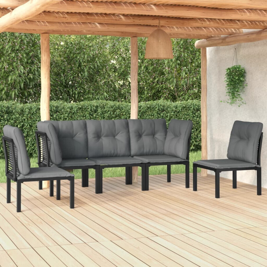 vidaXL 5-delige Loungeset poly rattan zwart en grijs afbeelding 1