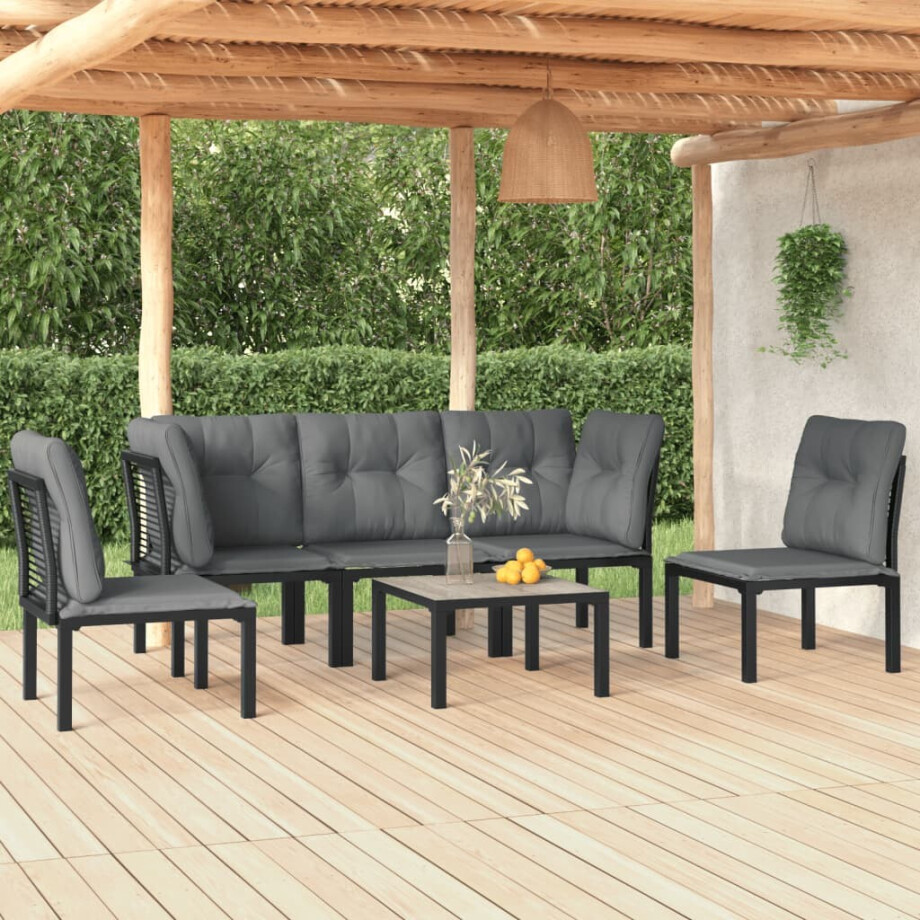 vidaXL 6-delige Loungeset poly rattan zwart en grijs afbeelding 1