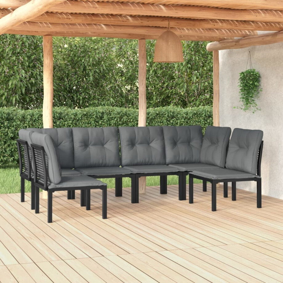 vidaXL 6-delige Loungeset poly rattan zwart en grijs afbeelding 1