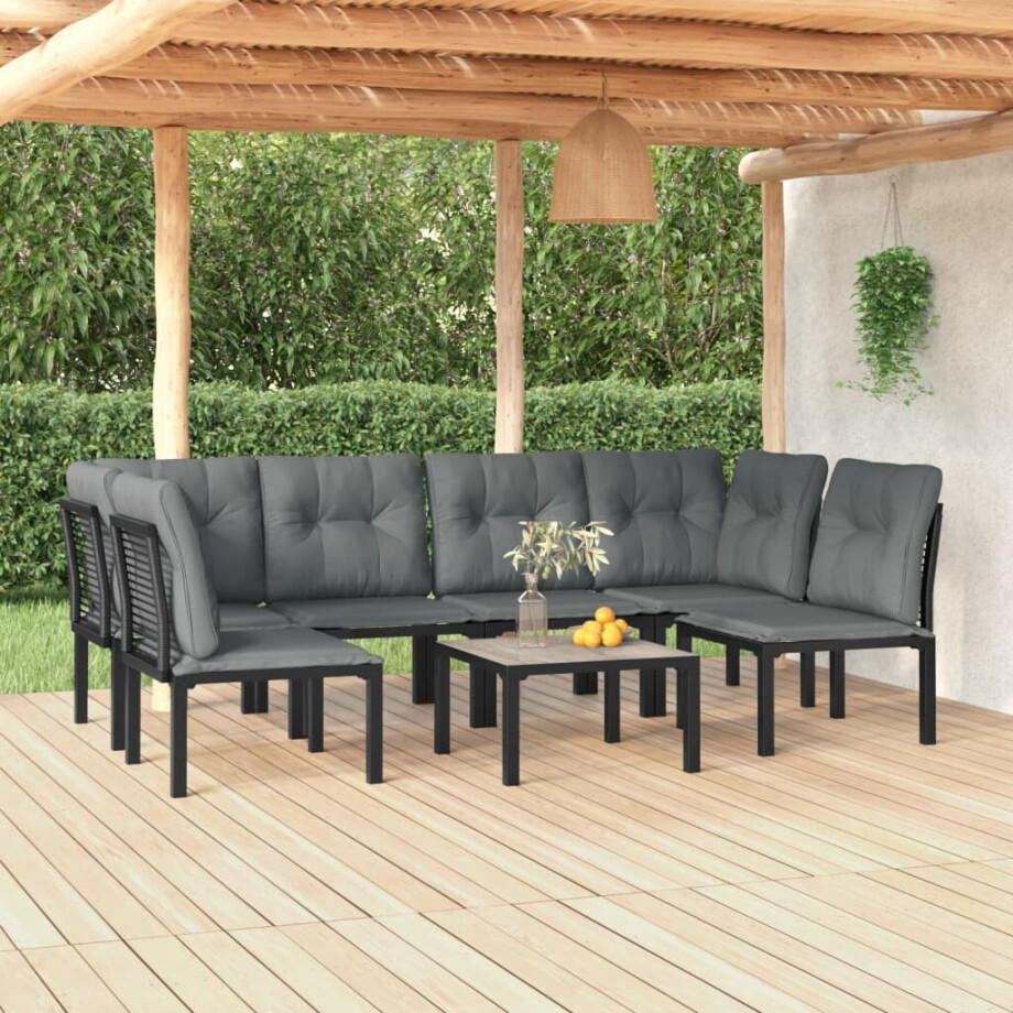 vidaXL 7-delige Loungeset poly rattan zwart en grijs afbeelding 1
