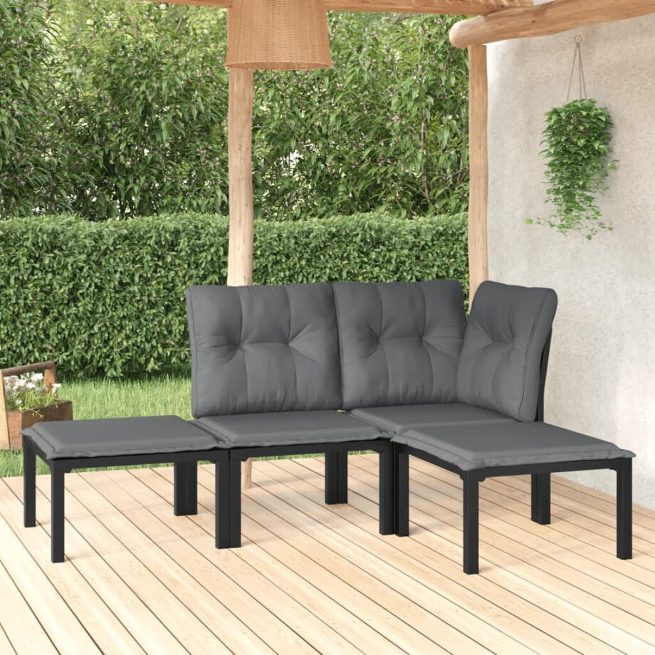 vidaXL 4-delige Loungeset poly rattan zwart en grijs vidaXL 4-delige Loungeset poly rattan zwart en grijs afbeelding 1