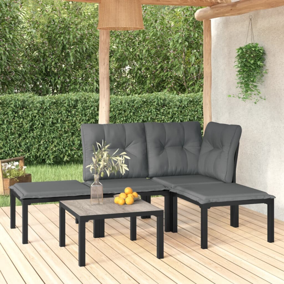 vidaXL 5-delige Loungeset poly rattan zwart en grijs vidaXL 5-delige Loungeset poly rattan zwart en grijs afbeelding 1
