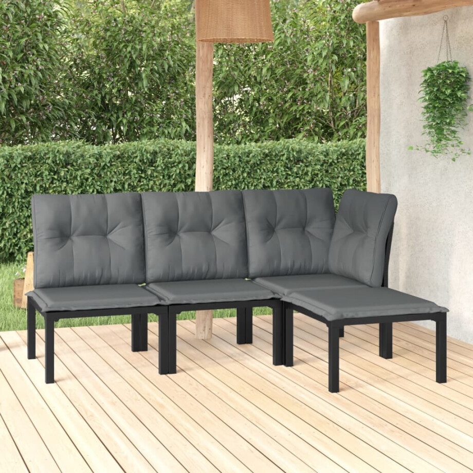 vidaXL 4-delige Loungeset poly rattan zwart en grijs afbeelding 1