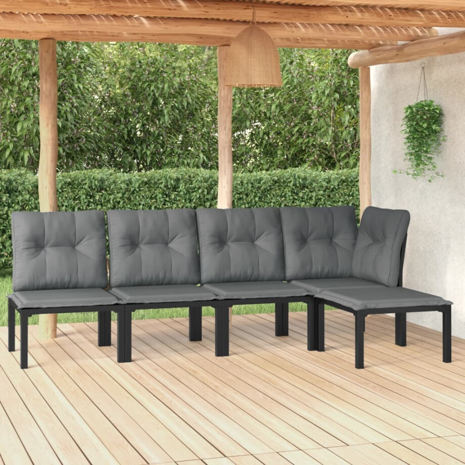 vidaXL 5-delige Loungeset poly rattan zwart en grijs vidaXL 5-delige Loungeset poly rattan zwart en grijs afbeelding 1