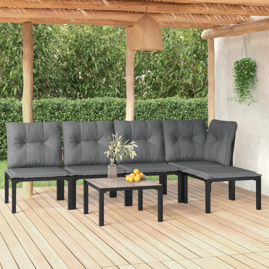 vidaXL 6-delige Loungeset poly rattan zwart en grijs afbeelding 1