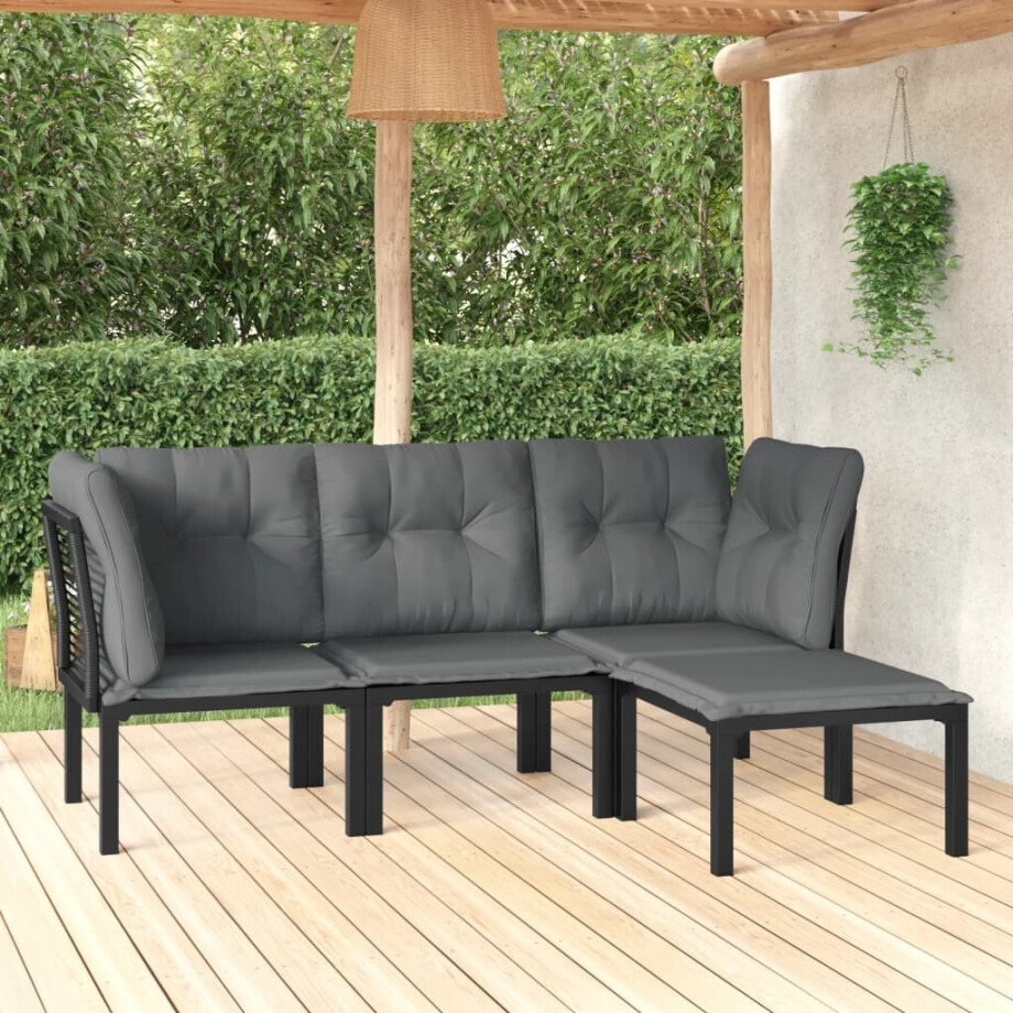 vidaXL 4-delige Loungeset poly rattan zwart en grijs afbeelding 1