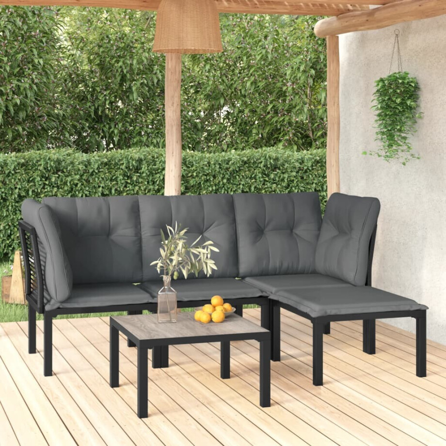 vidaXL 5-delige Loungeset poly rattan zwart en grijs afbeelding 1