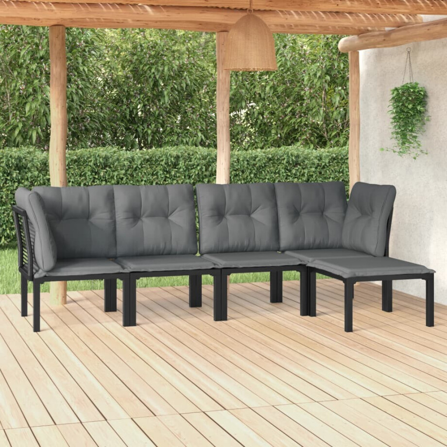 vidaXL 5-delige Loungeset poly rattan zwart en grijs afbeelding 1
