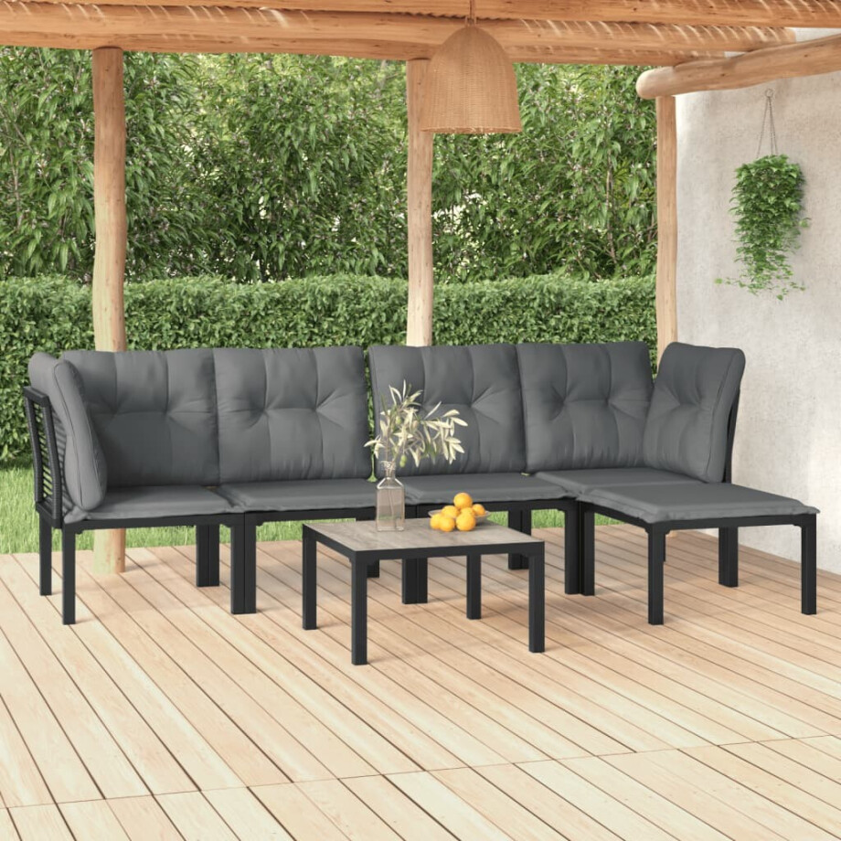 vidaXL 6-delige Loungeset poly rattan zwart en grijs afbeelding 1