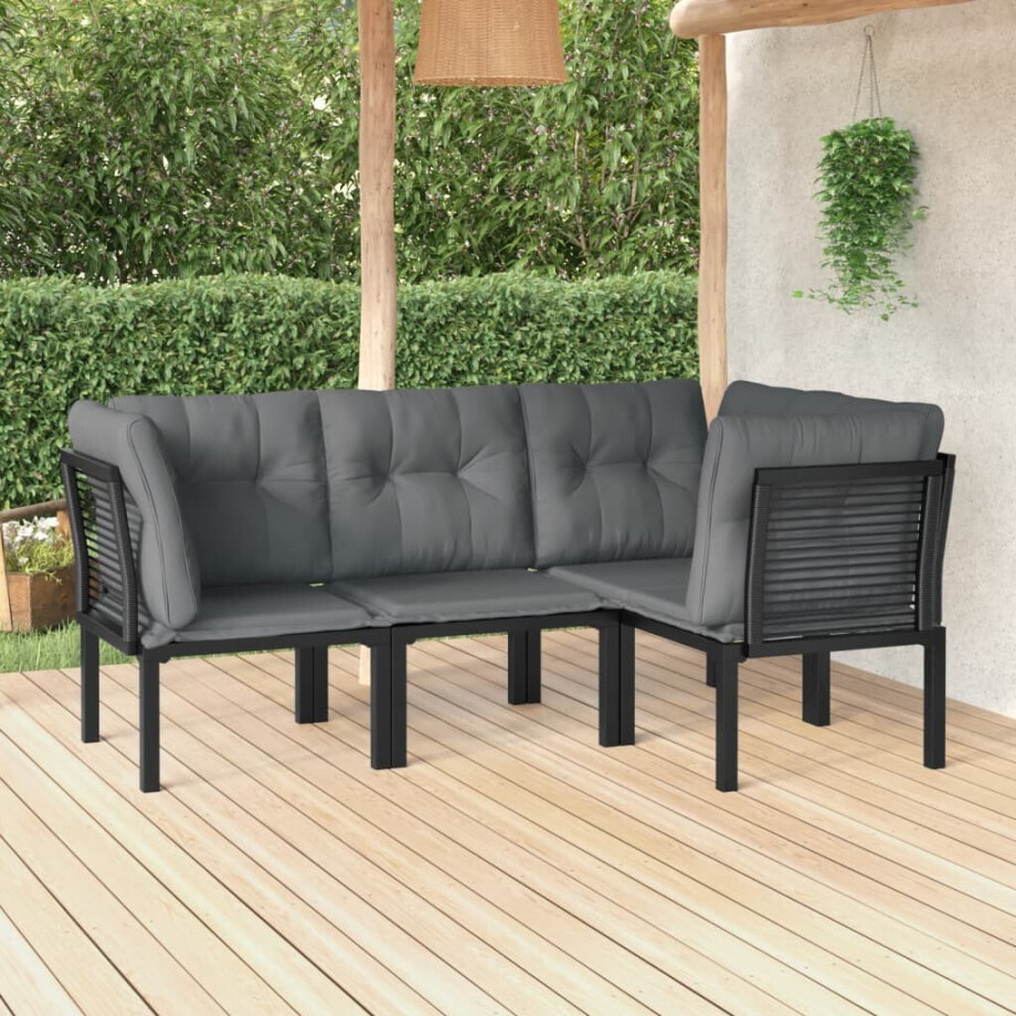 vidaXL 4-delige Loungeset poly rattan zwart en grijs afbeelding 1