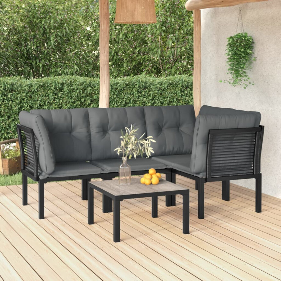 vidaXL 5-delige Loungeset poly rattan zwart en grijs afbeelding 1