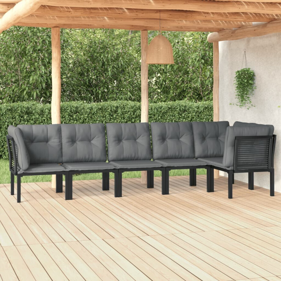 vidaXL 6-delige Loungeset poly rattan zwart en grijs afbeelding 1