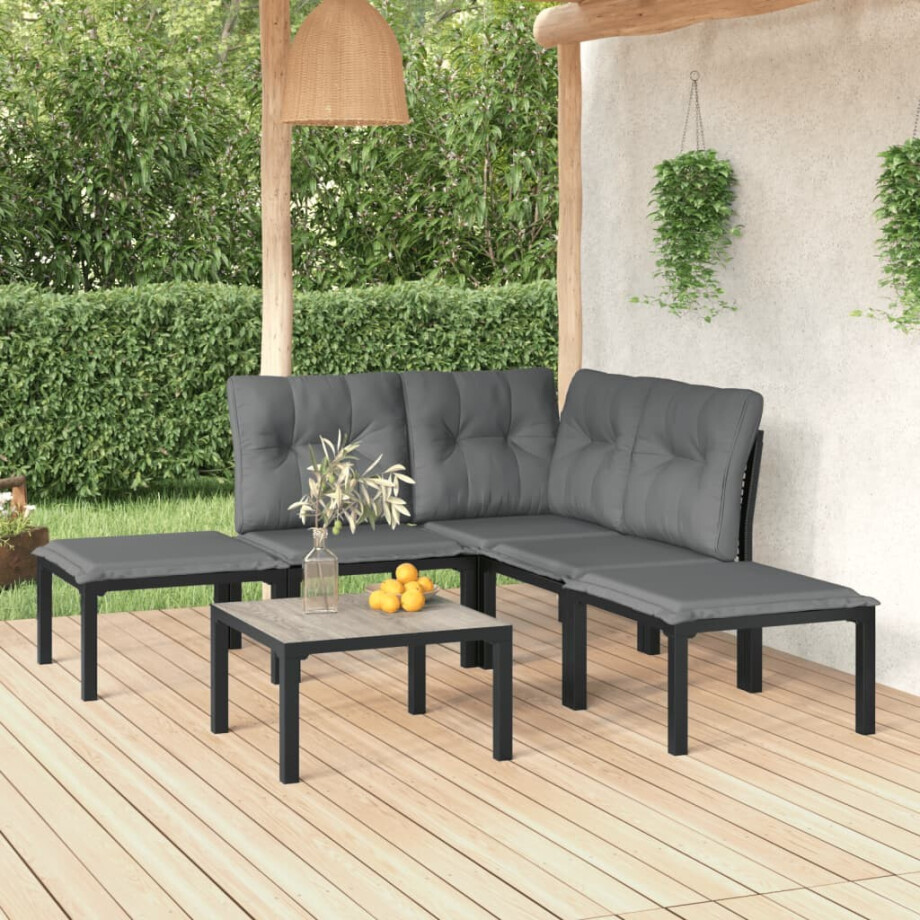 vidaXL 6-delige Loungeset poly rattan zwart en grijs afbeelding 1