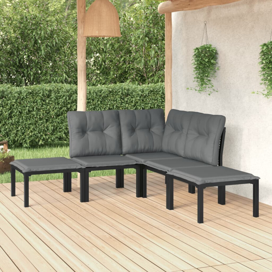 vidaXL 5-delige Loungeset poly rattan zwart en grijs afbeelding 1