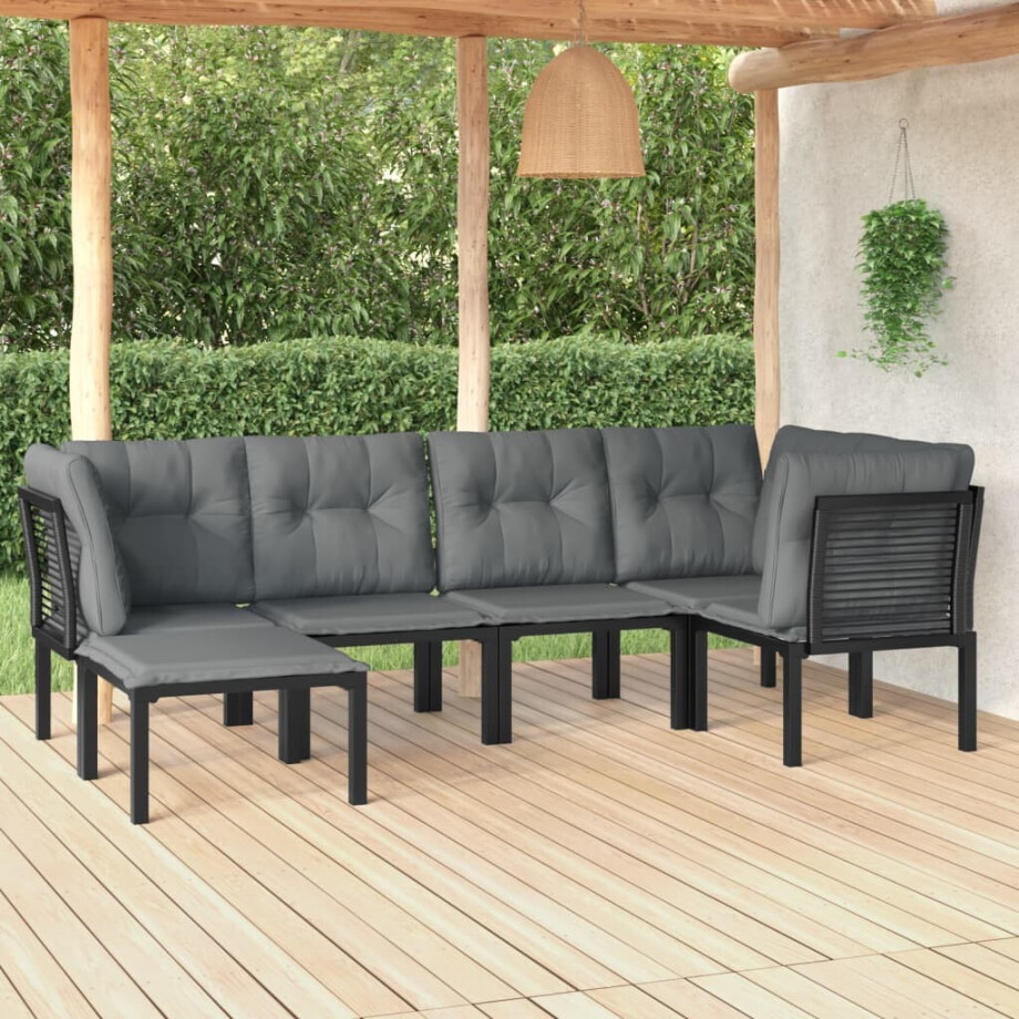 vidaXL 6-delige Loungeset poly rattan zwart en grijs afbeelding 1
