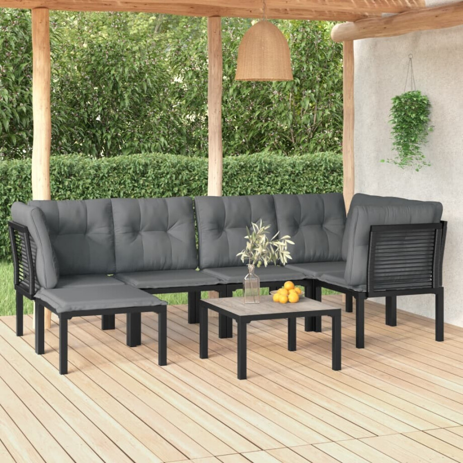 vidaXL 7-delige Loungeset poly rattan zwart en grijs vidaXL 7-delige Loungeset poly rattan zwart en grijs afbeelding 1