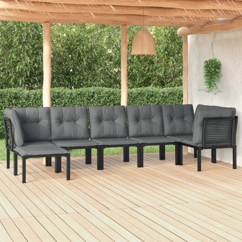 vidaXL 7-delige Loungeset poly rattan zwart en grijs vidaXL 7-delige Loungeset poly rattan zwart en grijs afbeelding 1