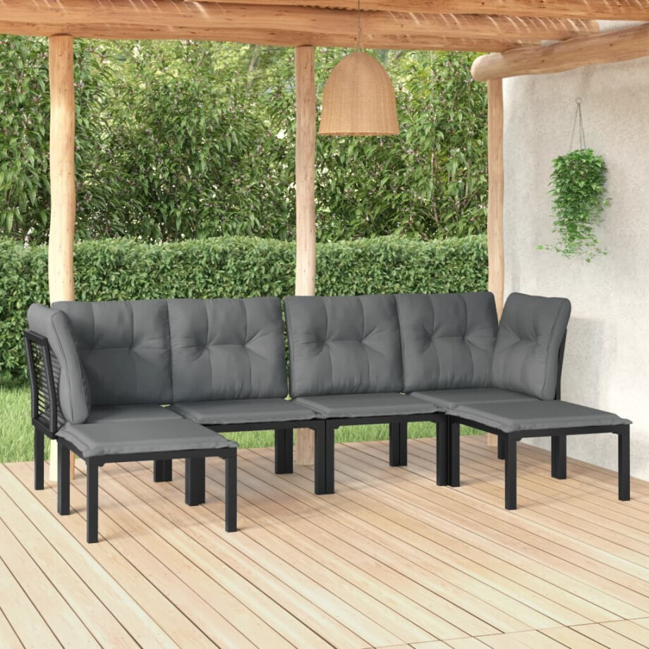 vidaXL 6-delige Loungeset poly rattan zwart en grijs afbeelding 1