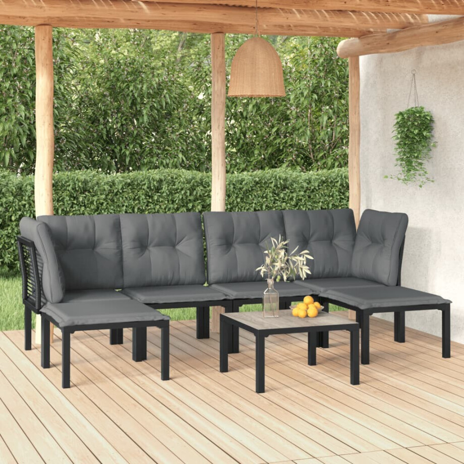 vidaXL 7-delige Loungeset poly rattan zwart en grijs vidaXL 7-delige Loungeset poly rattan zwart en grijs afbeelding 1
