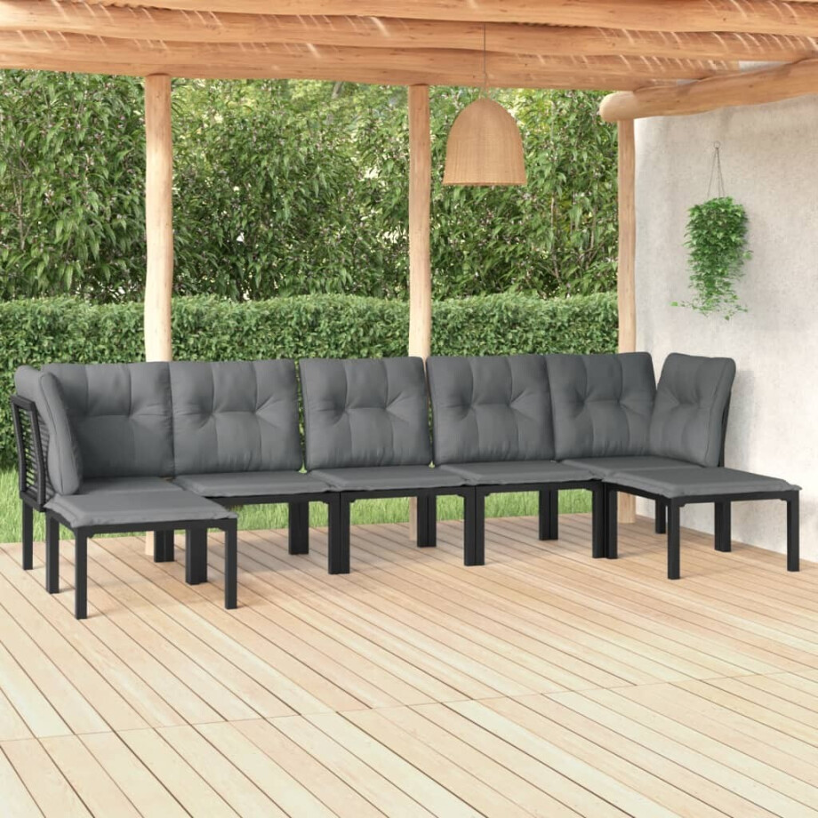 vidaXL 7-delige Loungeset poly rattan zwart en grijs afbeelding 1