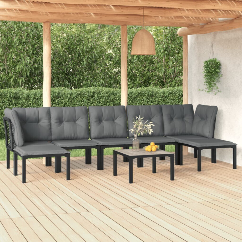 vidaXL 8-delige Loungeset poly rattan zwart en grijs vidaXL 8-delige Loungeset poly rattan zwart en grijs afbeelding 1