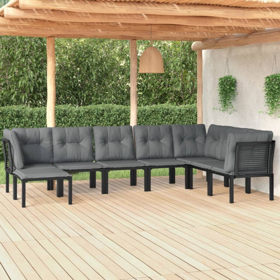 vidaXL 8-delige Loungeset poly rattan zwart en grijs afbeelding 1