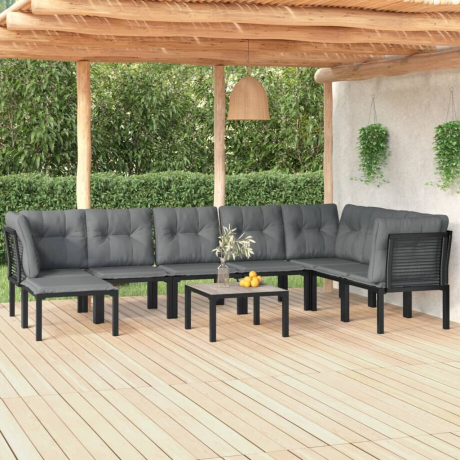 vidaXL 9-delige Loungeset poly rattan zwart en grijs afbeelding 1