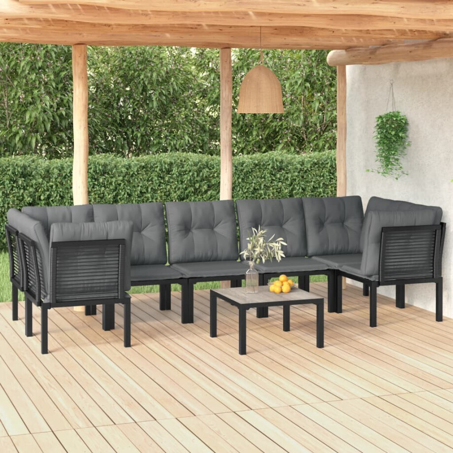 vidaXL 8-delige Loungeset poly rattan zwart en grijs vidaXL 8-delige Loungeset poly rattan zwart en grijs afbeelding 1