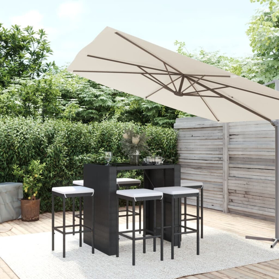 vidaXL 7-delige Tuinbarset met kussens poly rattan zwart afbeelding 1