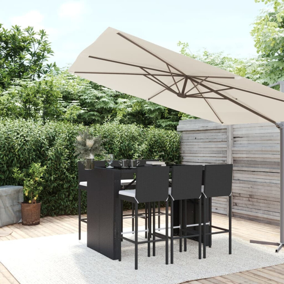 vidaXL 7-delige Tuinbarset met kussens poly rattan zwart afbeelding 1