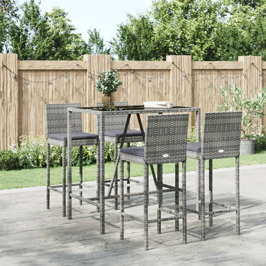 vidaXL 5-delige Tuinbarset met kussens poly rattan grijs afbeelding 1