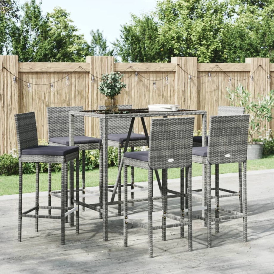 vidaXL 7-delige Tuinbarset met kussens poly rattan grijs vidaXL 7-delige Tuinbarset met kussens poly rattan grijs afbeelding 1