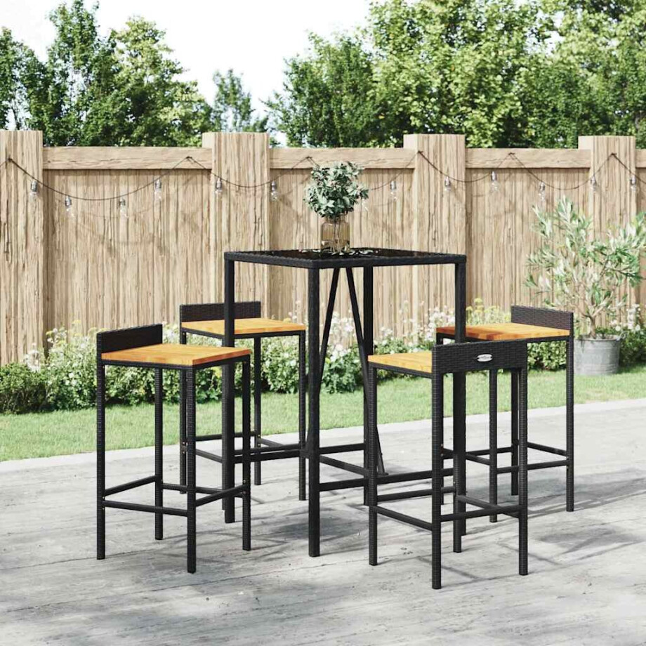 vidaXL 5-delige Tuinbarset poly rattan en massief acaciahout zwart afbeelding 1