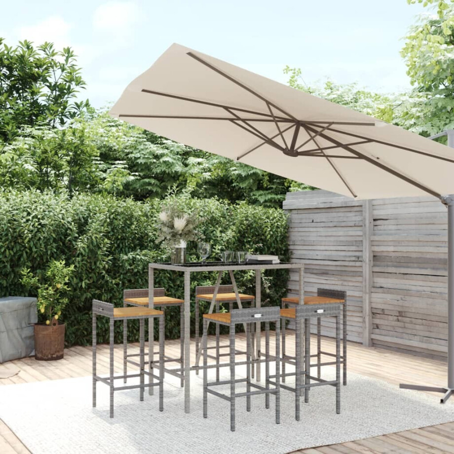 vidaXL 7-delige Tuinbarset poly rattan en massief acaciahout grijs vidaXL 7-delige Tuinbarset poly rattan en massief acaciahout grijs afbeelding 1