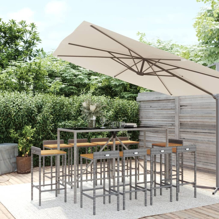 vidaXL 11-delige Tuinbarset poly rattan en massief acaciahout grijs vidaXL 11-delige Tuinbarset poly rattan en massief acaciahout grijs afbeelding 1