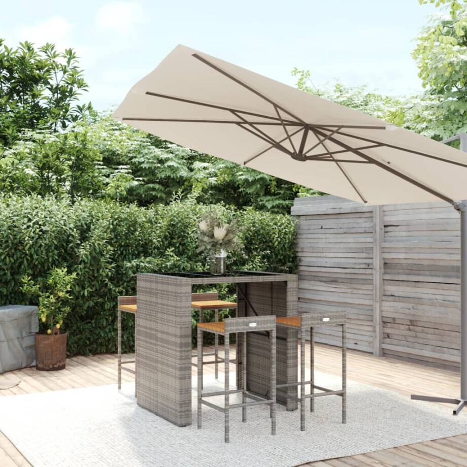 vidaXL 5-delige Tuinbarset poly rattan en massief acaciahout grijs vidaXL 5-delige Tuinbarset poly rattan en massief acaciahout grijs afbeelding 1
