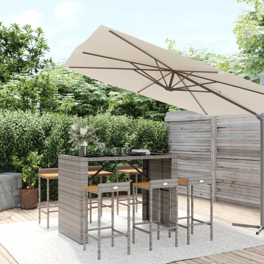 vidaXL 7-delige Tuinbarset poly rattan en massief acaciahout grijs afbeelding 1