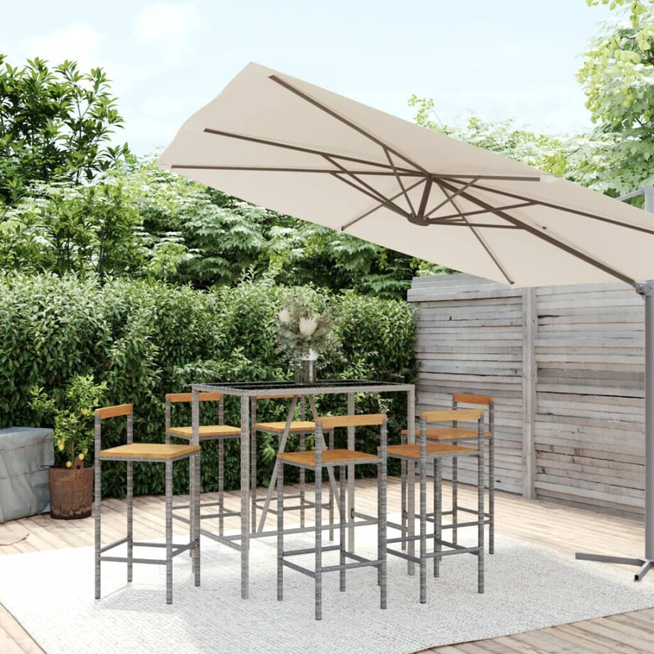 vidaXL 7-delige Tuinbarset poly rattan en massief acaciahout grijs vidaXL 7-delige Tuinbarset poly rattan en massief acaciahout grijs afbeelding 1
