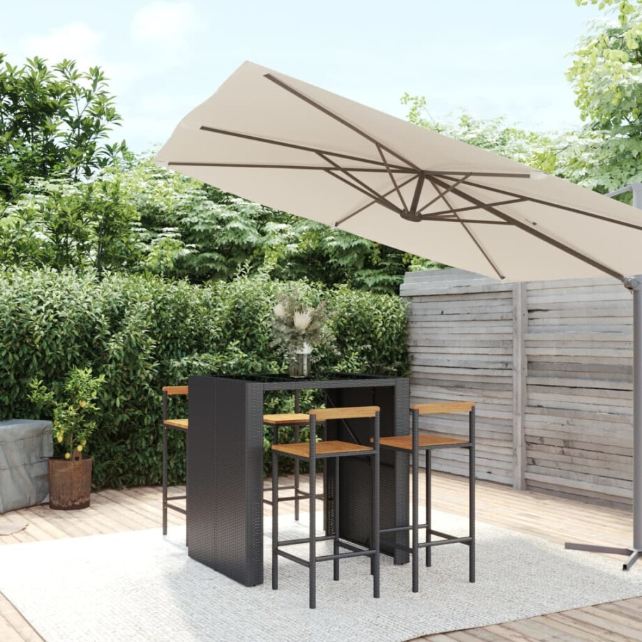 vidaXL 5-delige Tuinbarset poly rattan en massief acaciahout zwart afbeelding 1