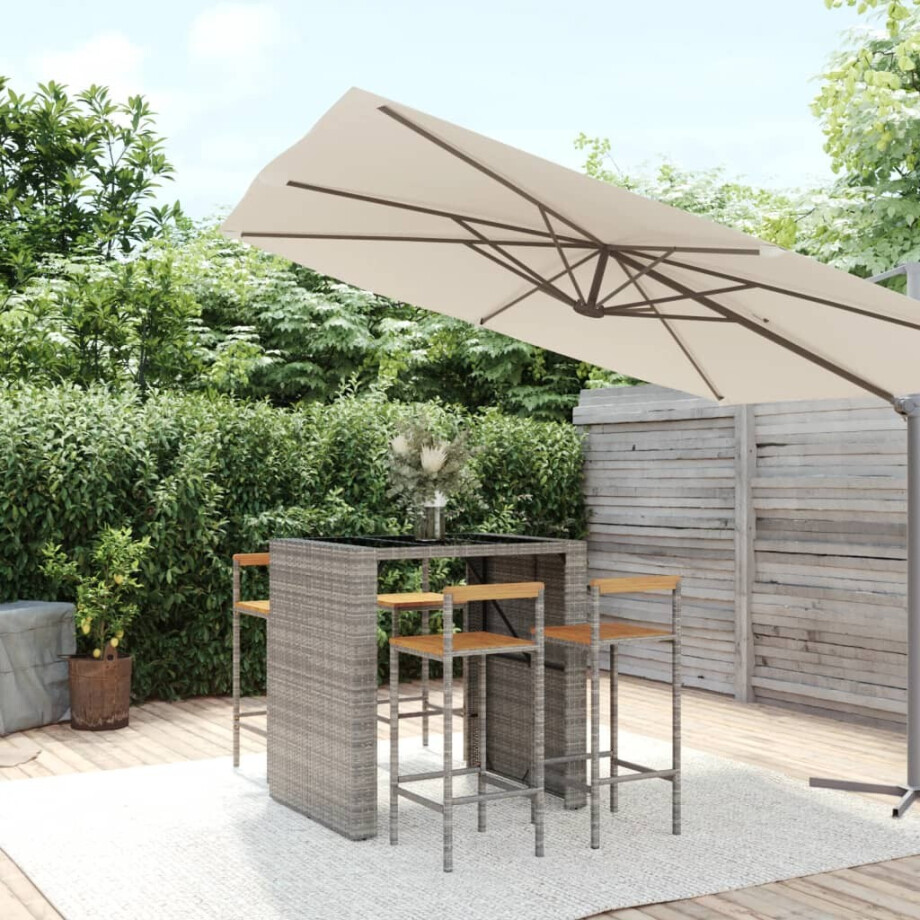 vidaXL 5-delige Tuinbarset poly rattan en massief acaciahout grijs vidaXL 5-delige Tuinbarset poly rattan en massief acaciahout grijs afbeelding 1