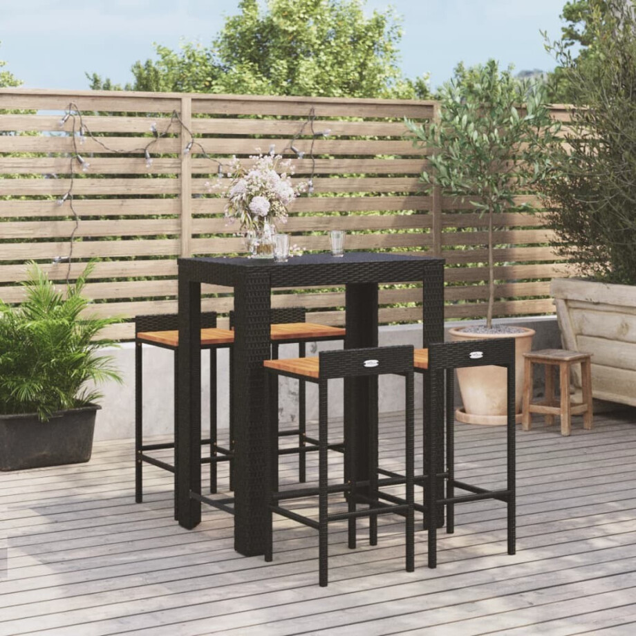 vidaXL 5-delige Tuinbarset poly rattan en massief acaciahout zwart afbeelding 1