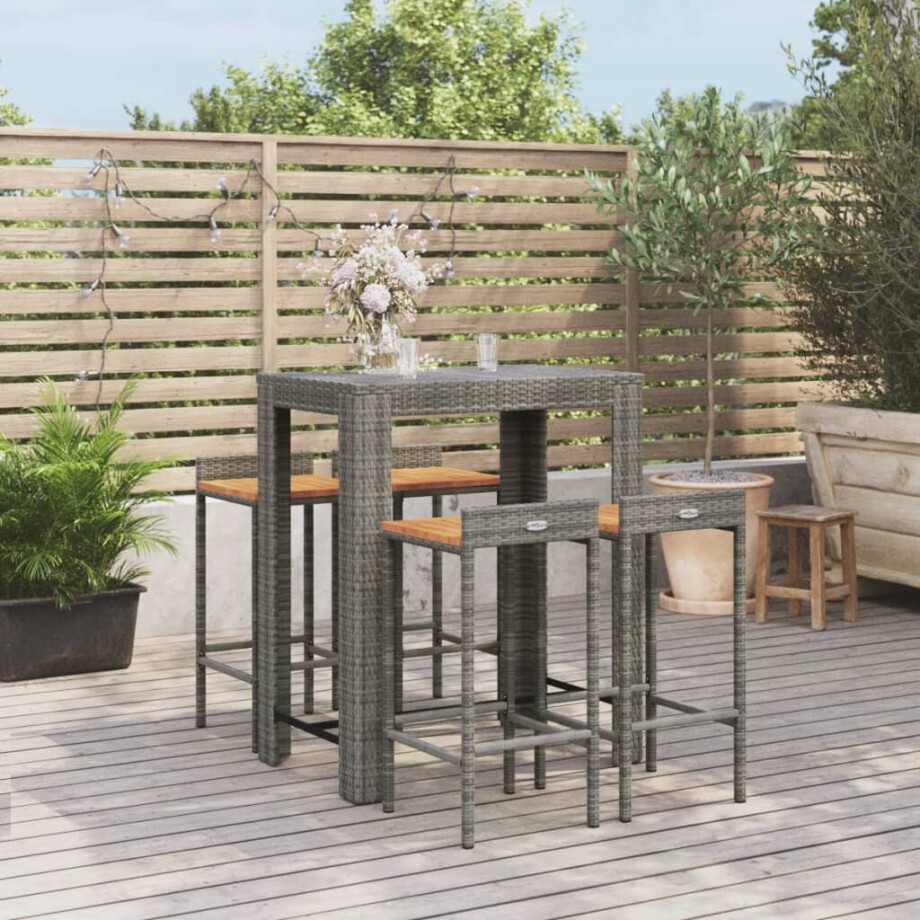 vidaXL 5-delige Tuinbarset poly rattan en massief acaciahout grijs vidaXL 5-delige Tuinbarset poly rattan en massief acaciahout grijs afbeelding 1