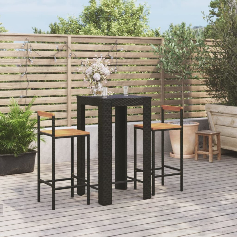 vidaXL 3-delige Tuinbarset poly rattan en massief acaciahout zwart afbeelding 1