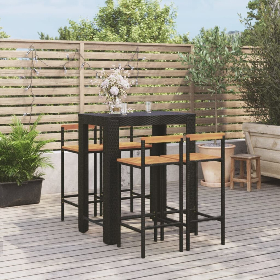 vidaXL 5-delige Tuinbarset poly rattan en massief acaciahout zwart vidaXL 5-delige Tuinbarset poly rattan en massief acaciahout zwart afbeelding 1