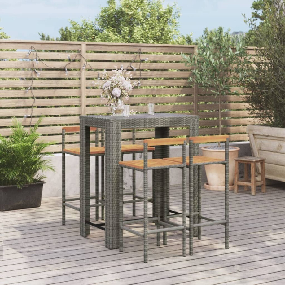 vidaXL 5-delige Tuinbarset poly rattan en massief acaciahout grijs vidaXL 5-delige Tuinbarset poly rattan en massief acaciahout grijs afbeelding 1