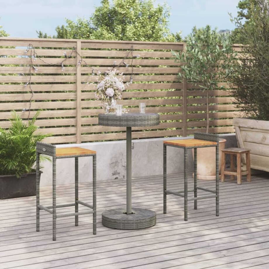 vidaXL 3-delige Tuinbarset poly rattan en massief acaciahout grijs afbeelding 1